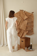 Aralı Bluz Pantolon Set Elbise Pamuk Krem